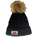 Black Welsh Flag Bobble Hat - cream Pom Pom - Giftware Wales