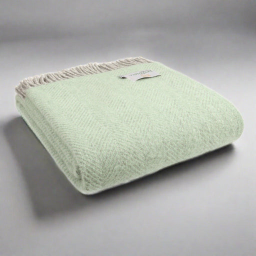 Herringbone Silver Grey & Laurel Green - Pure New Wool Blanket by Tweedmill® - Giftware Wales
