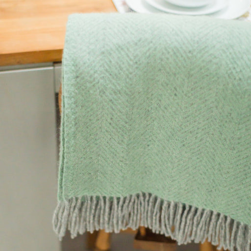 Herringbone Silver Grey & Laurel Green - Pure New Wool Blanket by Tweedmill® - Giftware Wales