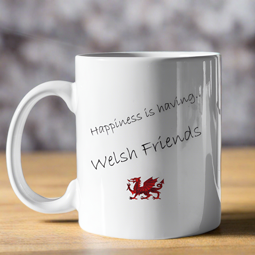 Happiness i having Welsh Friends large handwarmer hug mug