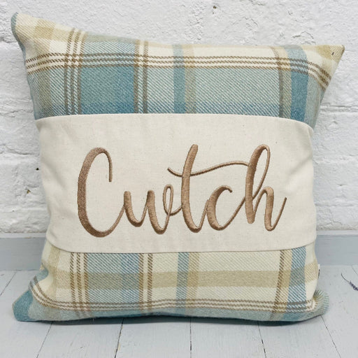 Handmade Check Cwtch Cushion Wool Touch - Lizzie® Blue