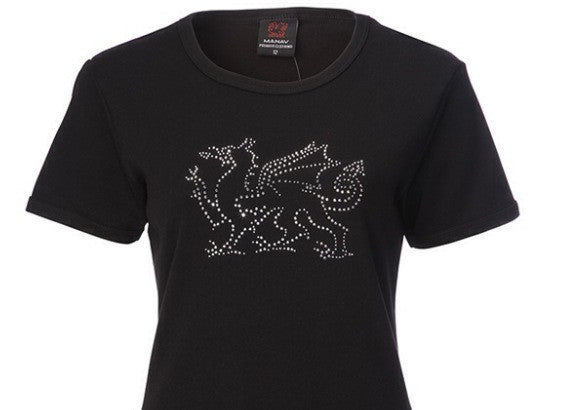 Ladies Welsh Diamanté Dragon T-Shirt - Giftware Wales