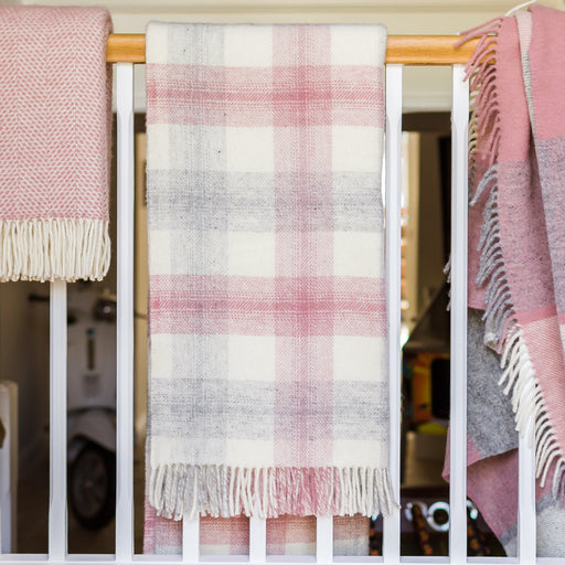 Meadow Check Dusky Pink - Pure New Wool Blanket by Tweedmill®