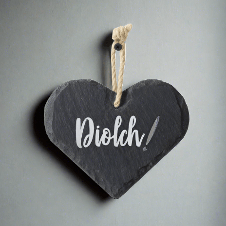 Medium Welsh Slate Heart - Diolch - Giftware Wales
