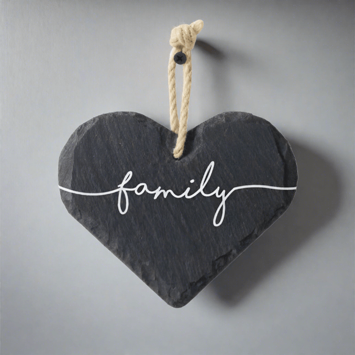 Medium Welsh Slate Heart - Family - Giftware Wales