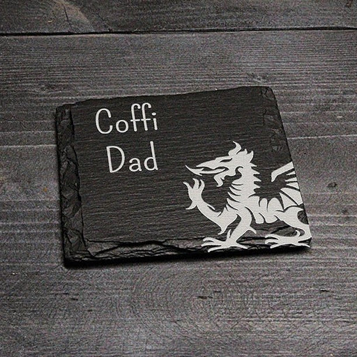 Square Welsh Slate Coaster - 'Coffi Dad' - Giftware Wales