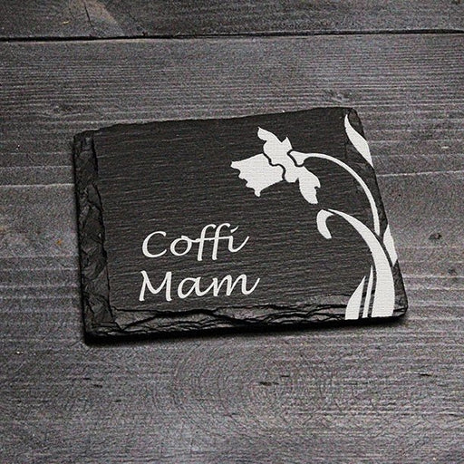 Square Welsh Slate Coaster - 'Coffi Mam' - Giftware Wales