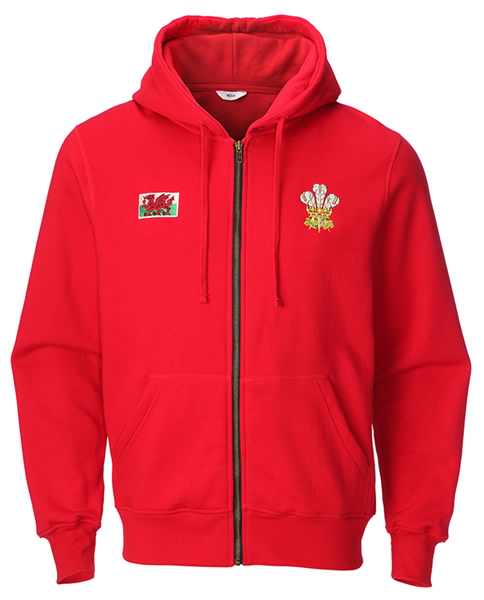 Traditional Welsh Feathers Full Zip Shak Hoodie Jacket RED - Giftware Wales