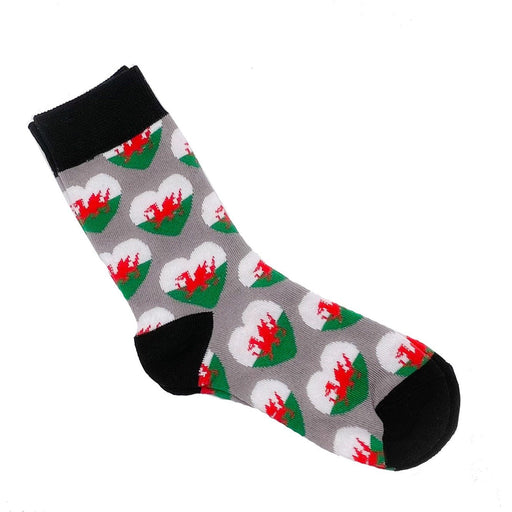 Welsh Flag Heart Socks - A47GREY - Giftware Wales
