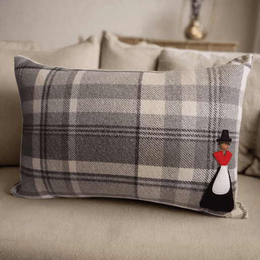 Welsh Lady Wool Blend Check Cushions - Giftware Wales