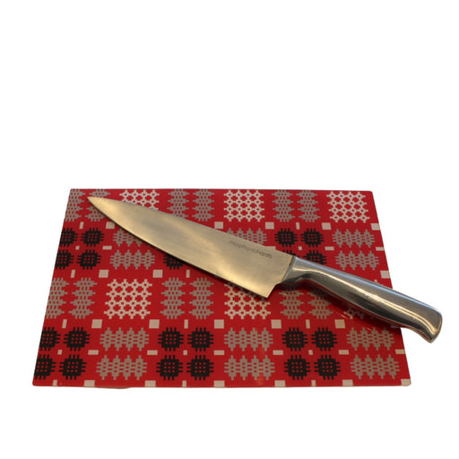 Welsh Tapestry print glass cutting / chopping board - Red - Giftware Wales