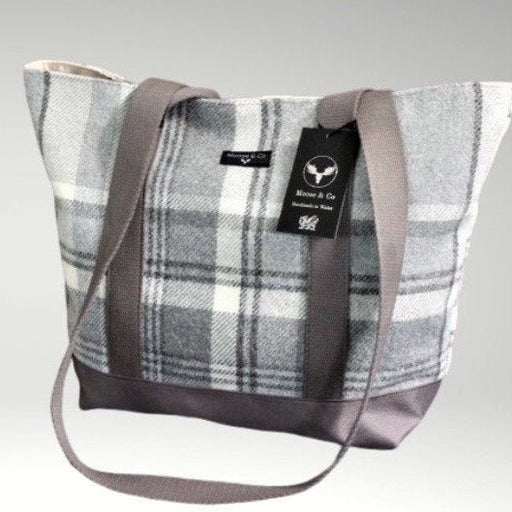 Wool Touch Shoulder / Tote bag - Grey Check - Giftware Wales
