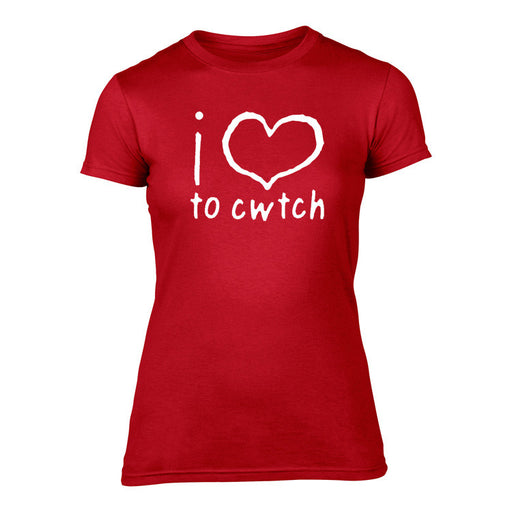 Welsh T Shirt - Womens - 'i love to' cwtch (Red)