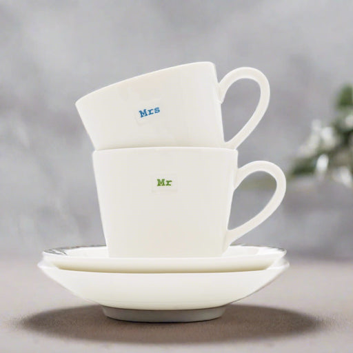 Mr and Mrs Espresso Cup and Saucer Pair - By Keith Brymer Jones