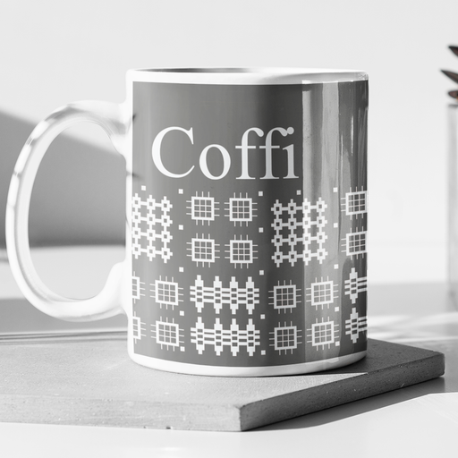 Coffi Mug - Welsh Tapestry Grey Design