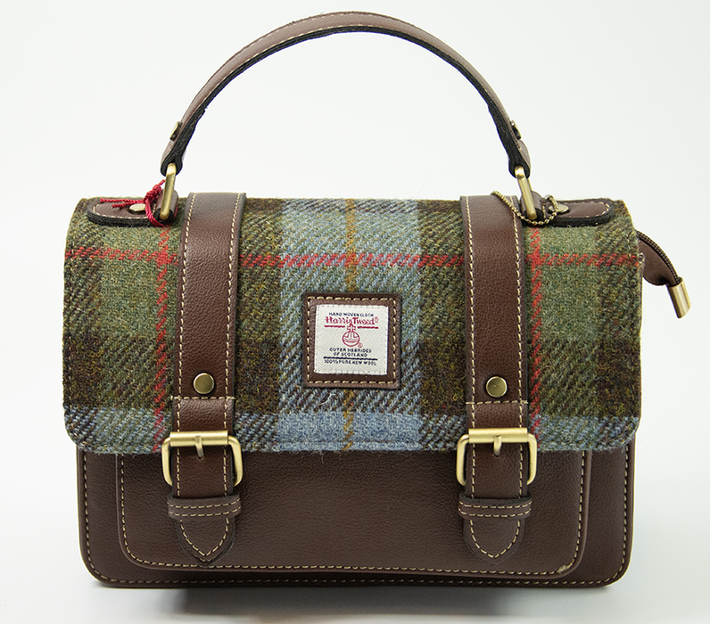 Harris Tweed Medium Satchel Bag 4 Brown | Authentic Handwoven Scottish Wool Shoulder Bag | Premium Crossbody Satchel with Leather Trim | Classic Heritage Design for Travel, Work & Everyday Use
