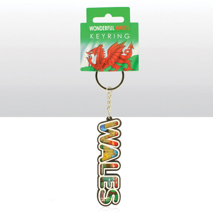 Wales Montage Lettering Wood Keyring 0012