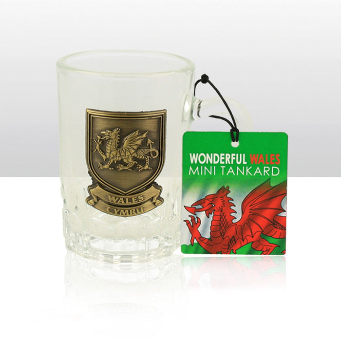 Wales Dragon Metal Plaque Mini Glass Tankard 0012