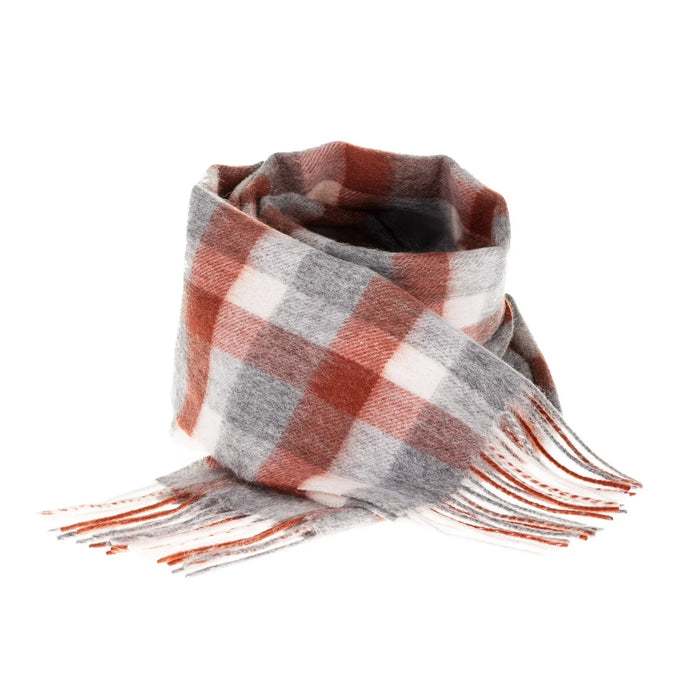 Welsh Woollens 100% Lambswool Scarf Big Check Muted White/Pink