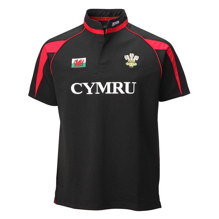 Black Poly CYMRU Rugby Shirt | High-Performance Lightweight Sportswear with Welsh Dragon Detailing | Breathable, Durable & Stylish Supporters Rugby Top | Perfect for Training, Matches & Casual Wear