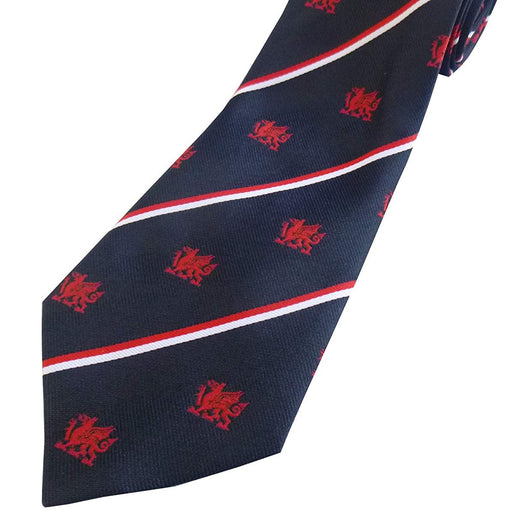 Welsh Dragon Striped Navy Men's Welsh Neck Tie