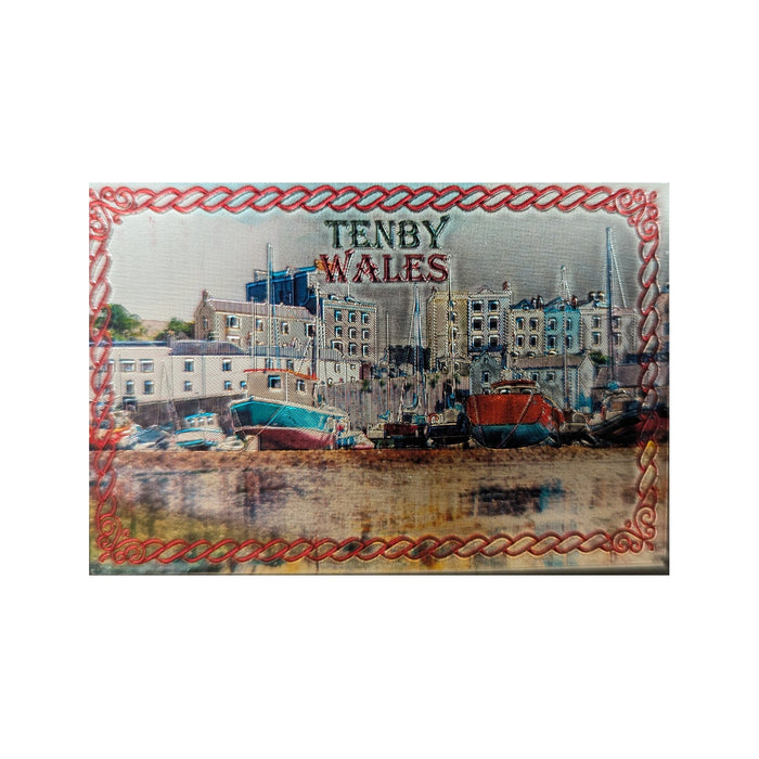 Wales Tenby Silver Boats Foil Magnet