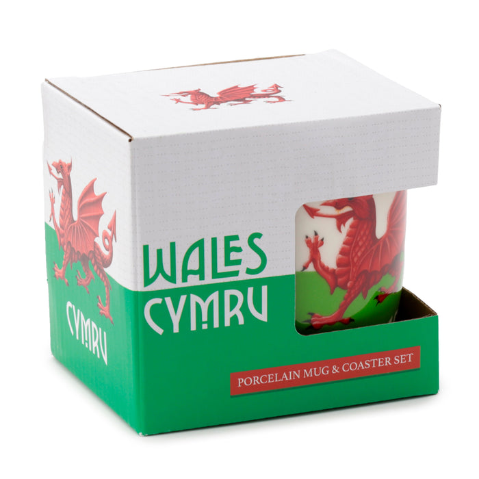 Welsh Dragon Wales (Cymru) Souvenir Porcelain Mug & Coaster Set 006