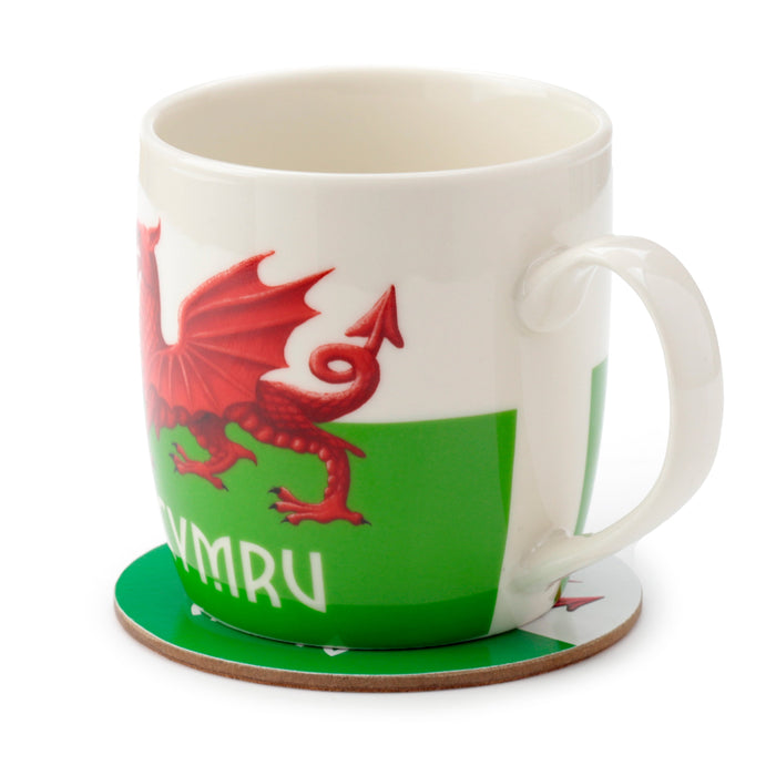 Welsh Dragon Wales (Cymru) Souvenir Porcelain Mug & Coaster Set 006