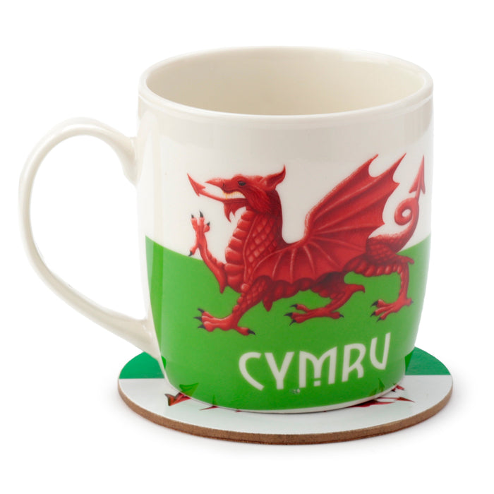 Welsh Dragon Wales (Cymru) Souvenir Porcelain Mug & Coaster Set 006