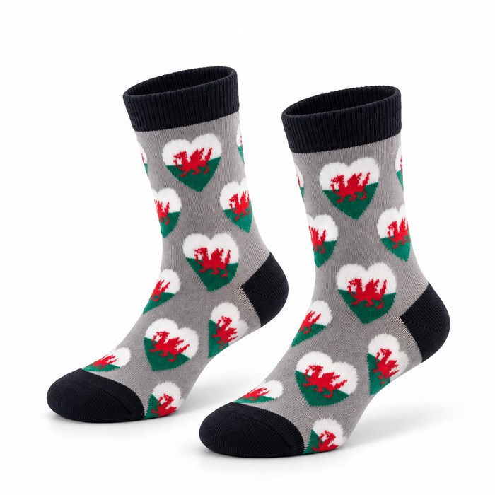 Welsh Multi-Heart Grey Socks