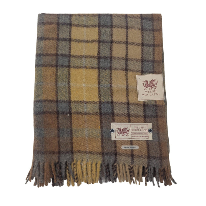 Welsh Woollens Wool Knee Blanket/Throw Buchanan Natural Tartan