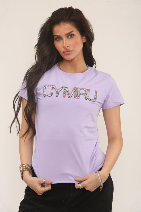 Ladies Cymru Wales Diamonte Skinni T-Shirt