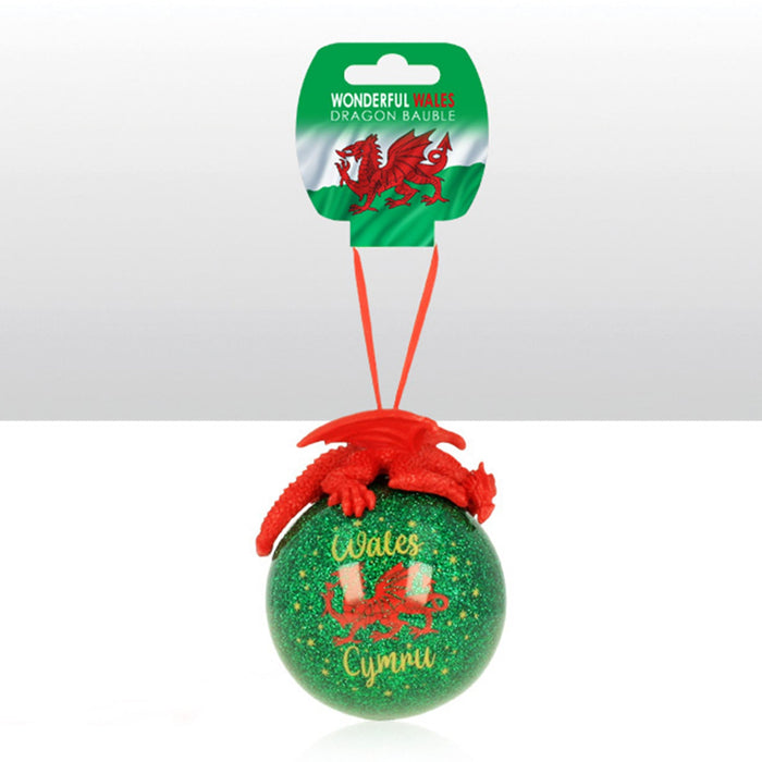 Welsh Dragon on Green Glitter Bauble 0012