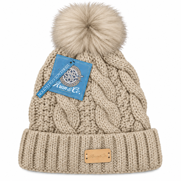 Aran Ladies Pom Pom Hat