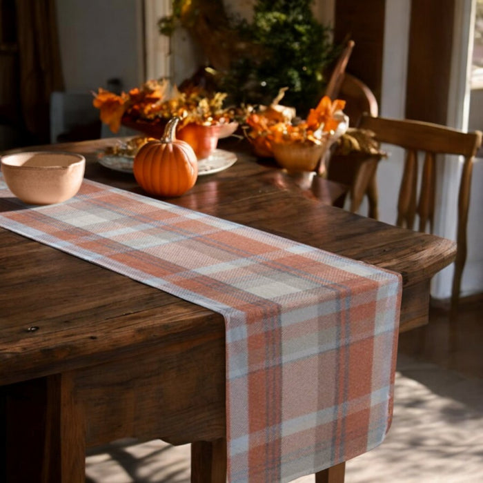 Balmoral orange check Wool touch design table runner - Giftware Wales