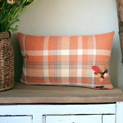 Balmoral orange Check wool Touch Embroidered cushion - Giftware Wales