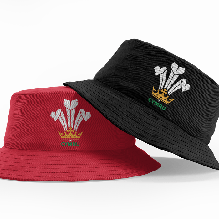BARGAIN BASEMENT Cymru Welsh Feathers Bucket Hat - Giftware Wales