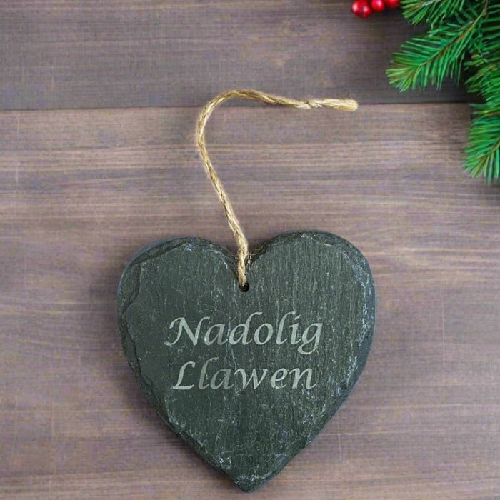 Bargain Basement - Nadolig Llawen Slate Heart Sign - Giftware Wales