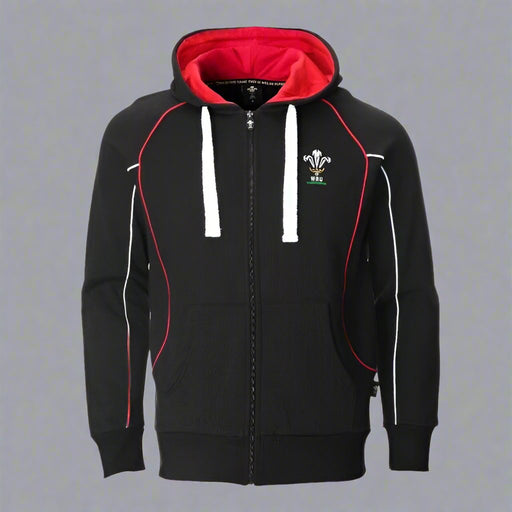 BARGAIN BASEMENT Official WRU Welsh Black Full Zip Hoody - LOW - Giftware Wales