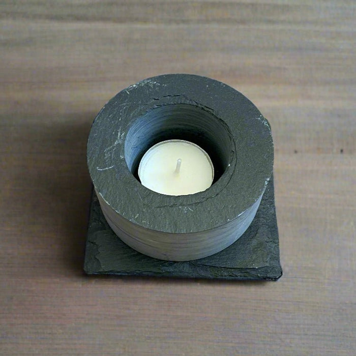 BARGAIN BASEMENT - Single Circle Welsh Slate Tealight Holder - Giftware Wales