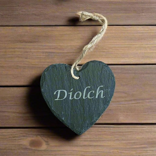 BARGAIN BASEMENT Welsh Slate Heart Sign - Diolch - Giftware Wales