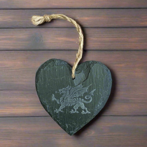 Bargain Basement Welsh Slate Heart Sign - Dragon - Giftware Wales