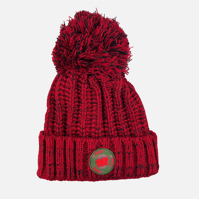 Wales Red Flek Bobble Hat | Warm & Cozy Knitted Winter Hat with Pom Pom | Stylish Red Flek Design with Welsh Heritage Detail for Cold Weather, Rugby Matches, Festivals & Outdoor Adventures
