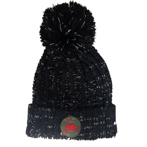 Black and White Marl - Welsh Dragon Bobble Hat - Giftware Wales