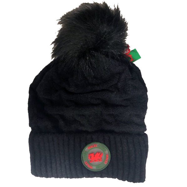 Black Welsh Dragon Bobble Hat - Giftware Wales