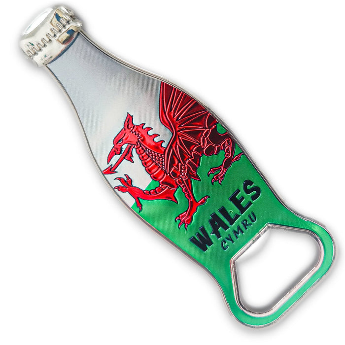 Wales Flag Bottle Opener Magnet (Bottle Shape) (MG002) | Multifunctional Fridge Magnet & Practical Bottle Opener | Welsh Souvenir Gift | Compact, Durable & Decorative Travel Keepsake