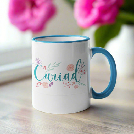 Cariad Floral Welsh Mug - Blue - Giftware Wales