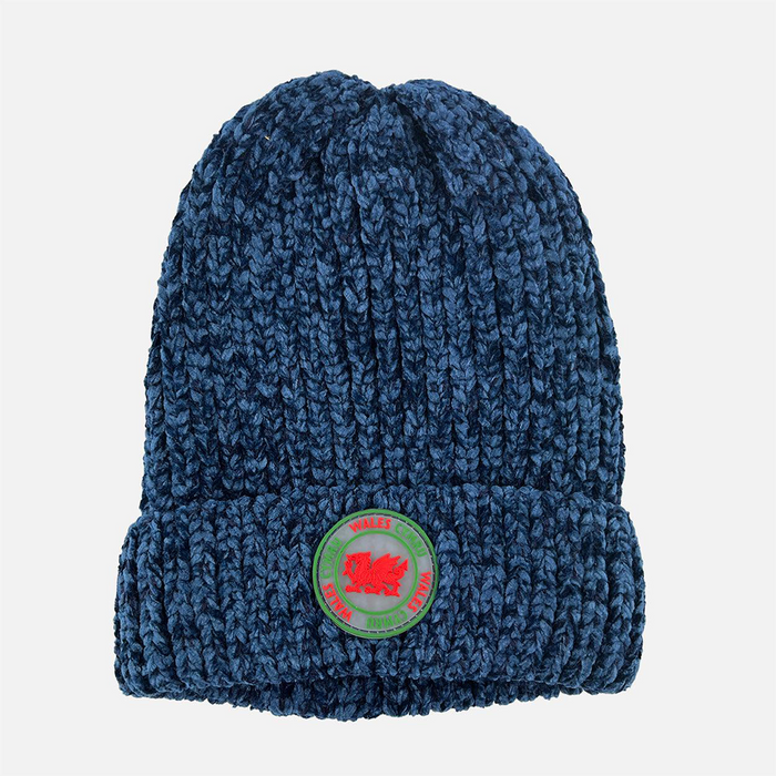 Wales Blue Chenille Ski Hat | Soft & Luxurious Winter Beanie with Welsh Flag Emblem | Warm, Cozy & Comfortable Knit Hat | Perfect for Cold Weather, Outdoor Sports & Showing Welsh Pride | Unisex Design