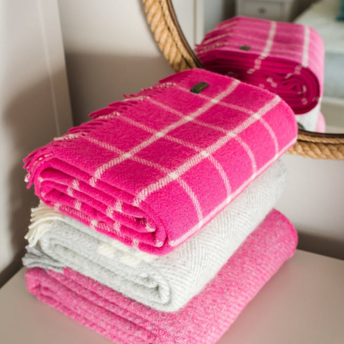 Chequered Check Pink - Pure New Wool Blanket by Tweedmill® - Giftware Wales