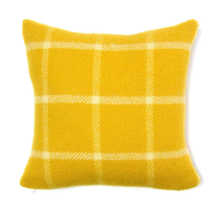 Chequered Check Yellow Cushion - Pure New Wool by Tweedmill®